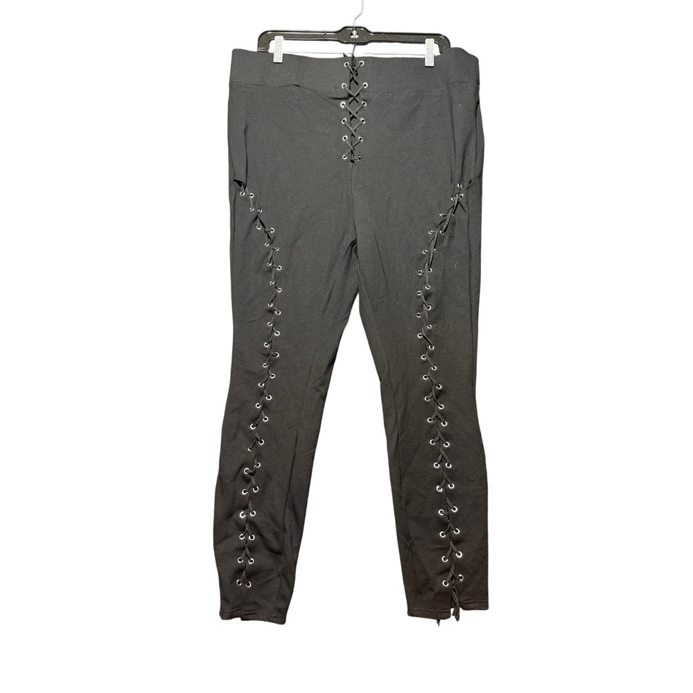 Fashion To Figure Lace Up Pants Women Size 2 Black Grommet High Rise Skinny